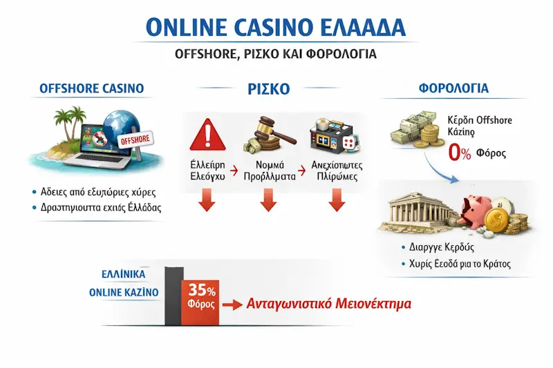 Online casino Ellada και offshore ρίσκο με KYC, φορολογία και αβεβαιότητα cashout